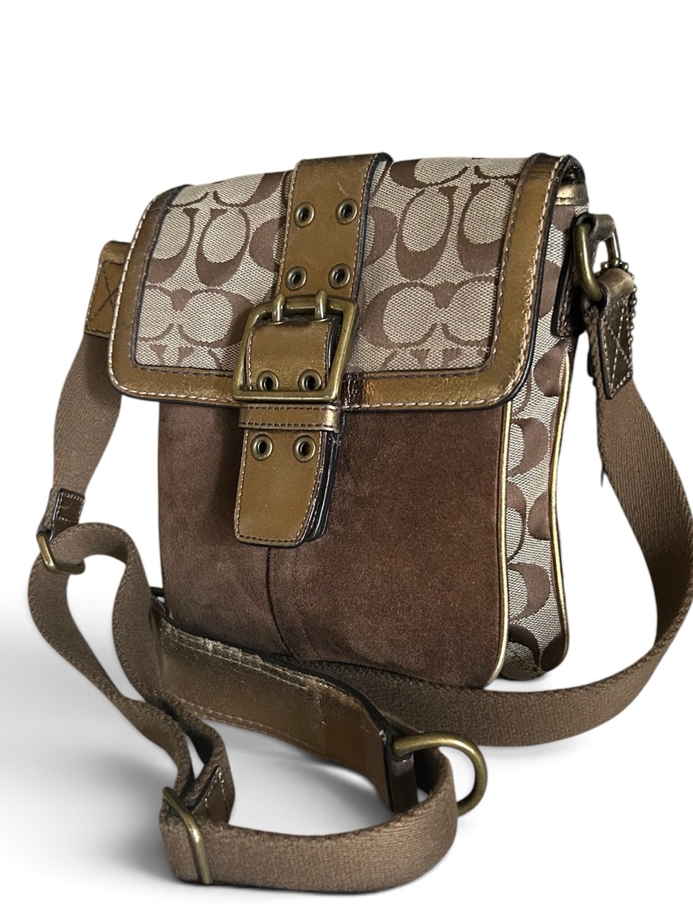 Coach Legacy Suede Signature Canvas Crossbody Bag